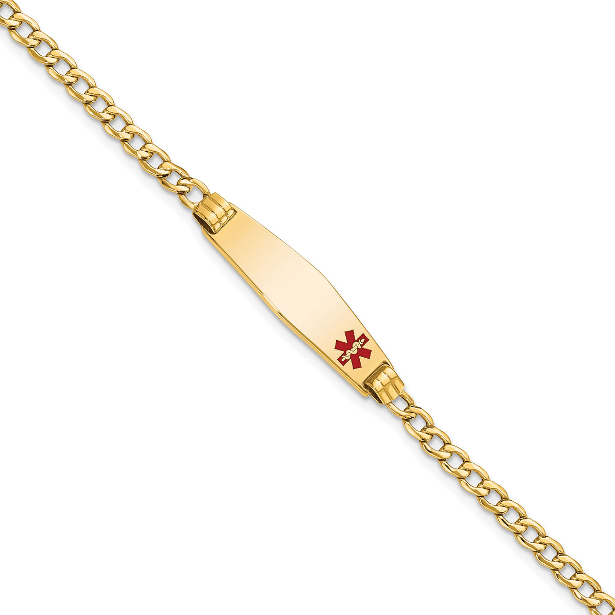 14K Medical Semi-Solid Soft Diamond Shape Red Enamel ID Cuban ID Bracelet-XM557FC-8