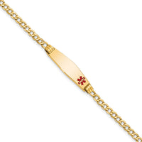 14K Medical Semi-Solid Soft Diamond Shape Red Enamel ID Cuban ID Bracelet-XM557FC-8