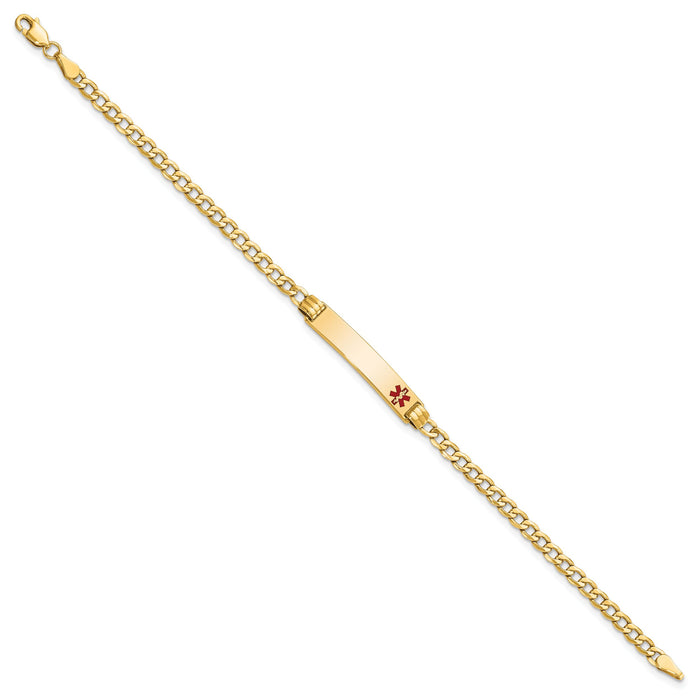 14K Semi-Solid Medical Red Enamel Cuban Link ID Bracelet-XM557FR-7