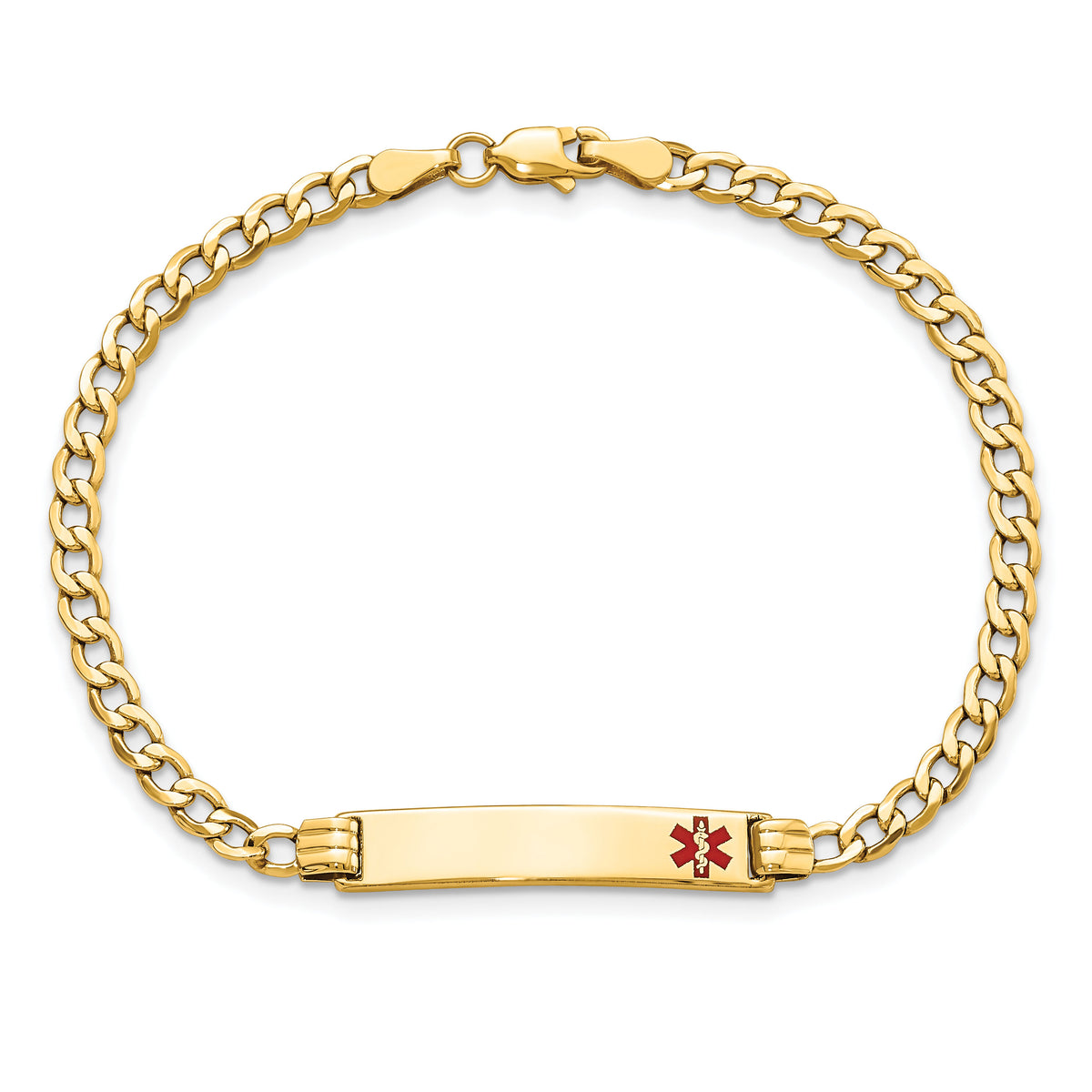 14K Semi-Solid Medical Red Enamel Cuban Link ID Bracelet-XM557FR-7