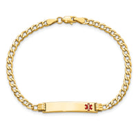 14K Semi-Solid Medical Red Enamel Cuban Link ID Bracelet-XM557FR-7