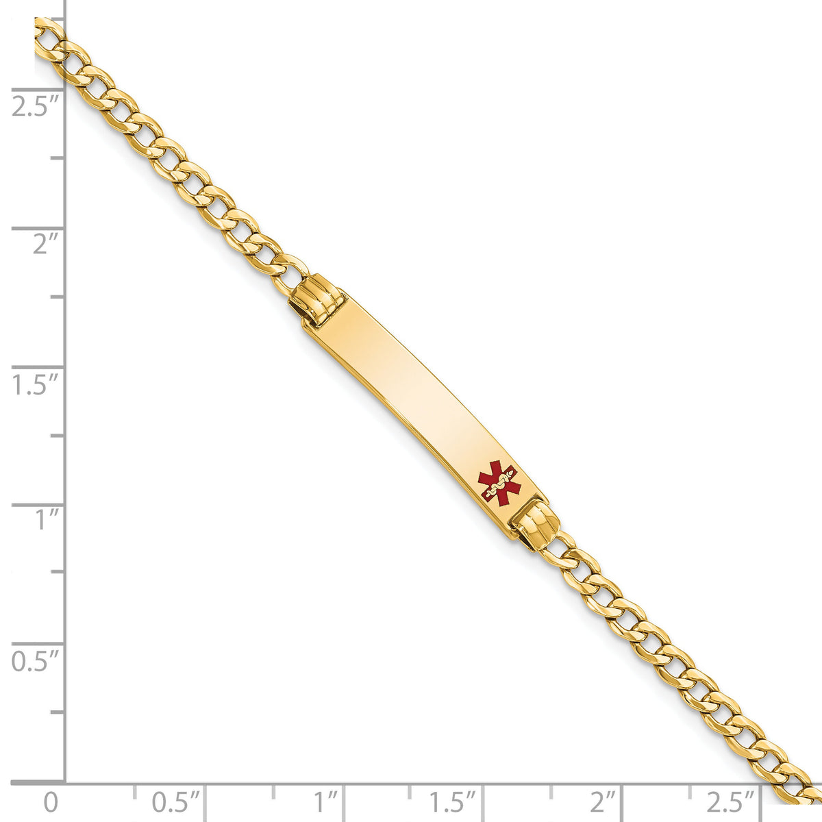 14K Semi-Solid Medical Red Enamel Cuban Link ID Bracelet-XM557FR-7