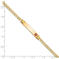 14K Semi-Solid Medical Red Enamel Cuban Link ID Bracelet-XM557FR-8
