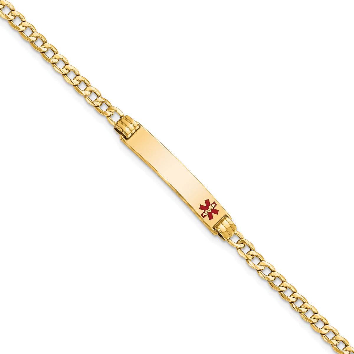 14K Semi-Solid Medical Red Enamel Cuban Link ID Bracelet-XM557FR-7