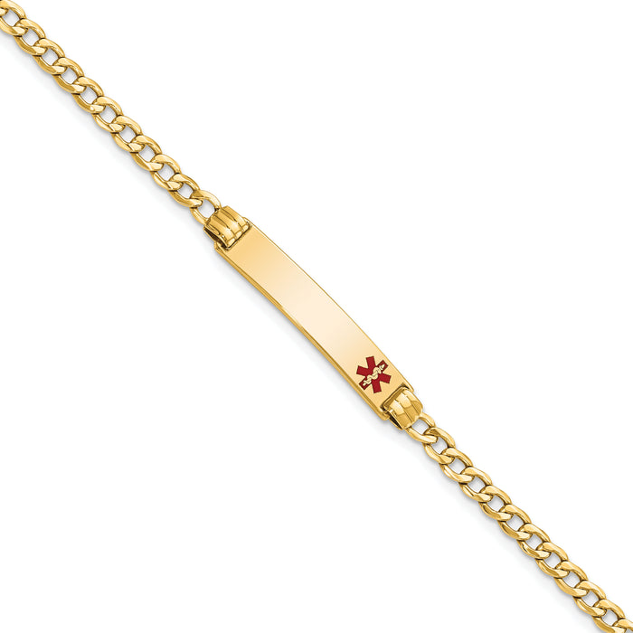 14K Semi-Solid Medical Red Enamel Cuban Link ID Bracelet-XM557FR-8