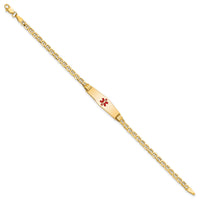 14K Medical Semi-Solid Soft Diamond Shape Red Enamel Anchor ID Bracelet-XM558CC-7