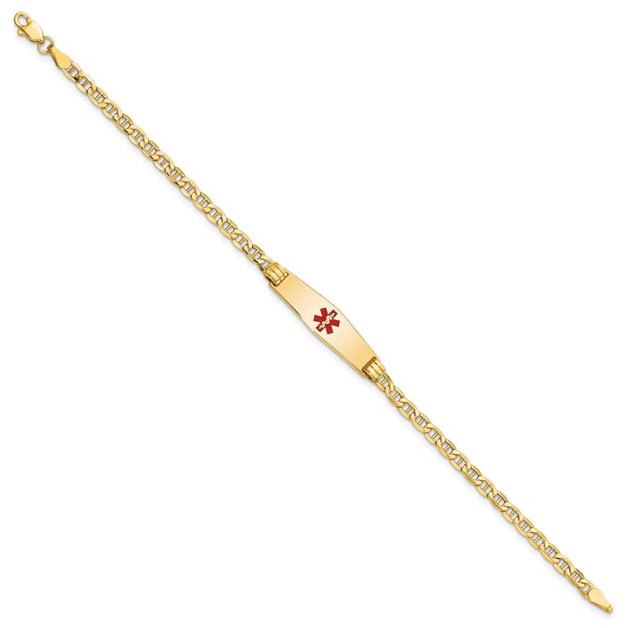 14K Medical Semi-Solid Soft Diamond Shape Red Enamel Anchor ID Bracelet-XM558CC-7
