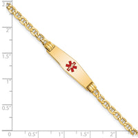 14K Medical Semi-Solid Soft Diamond Shape Red Enamel Anchor ID Bracelet-XM558CC-8