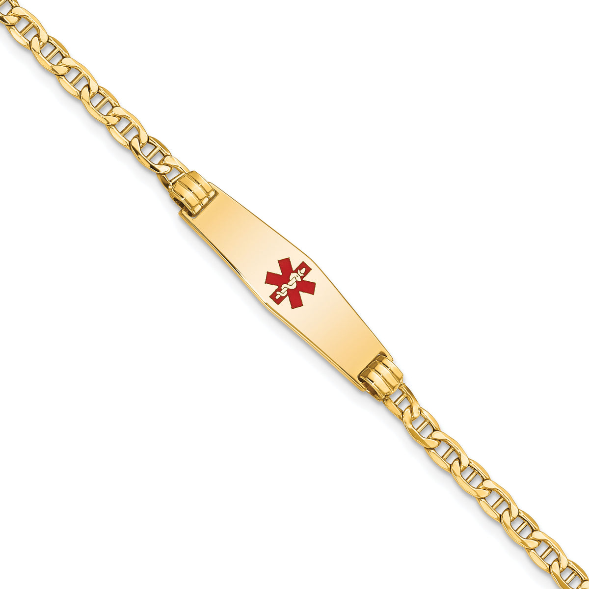 14K Medical Semi-Solid Soft Diamond Shape Red Enamel Anchor ID Bracelet-XM558CC-8