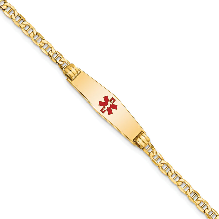 14K Medical Semi-Solid Soft Diamond Shape Red Enamel Anchor ID Bracelet-XM558CC-8