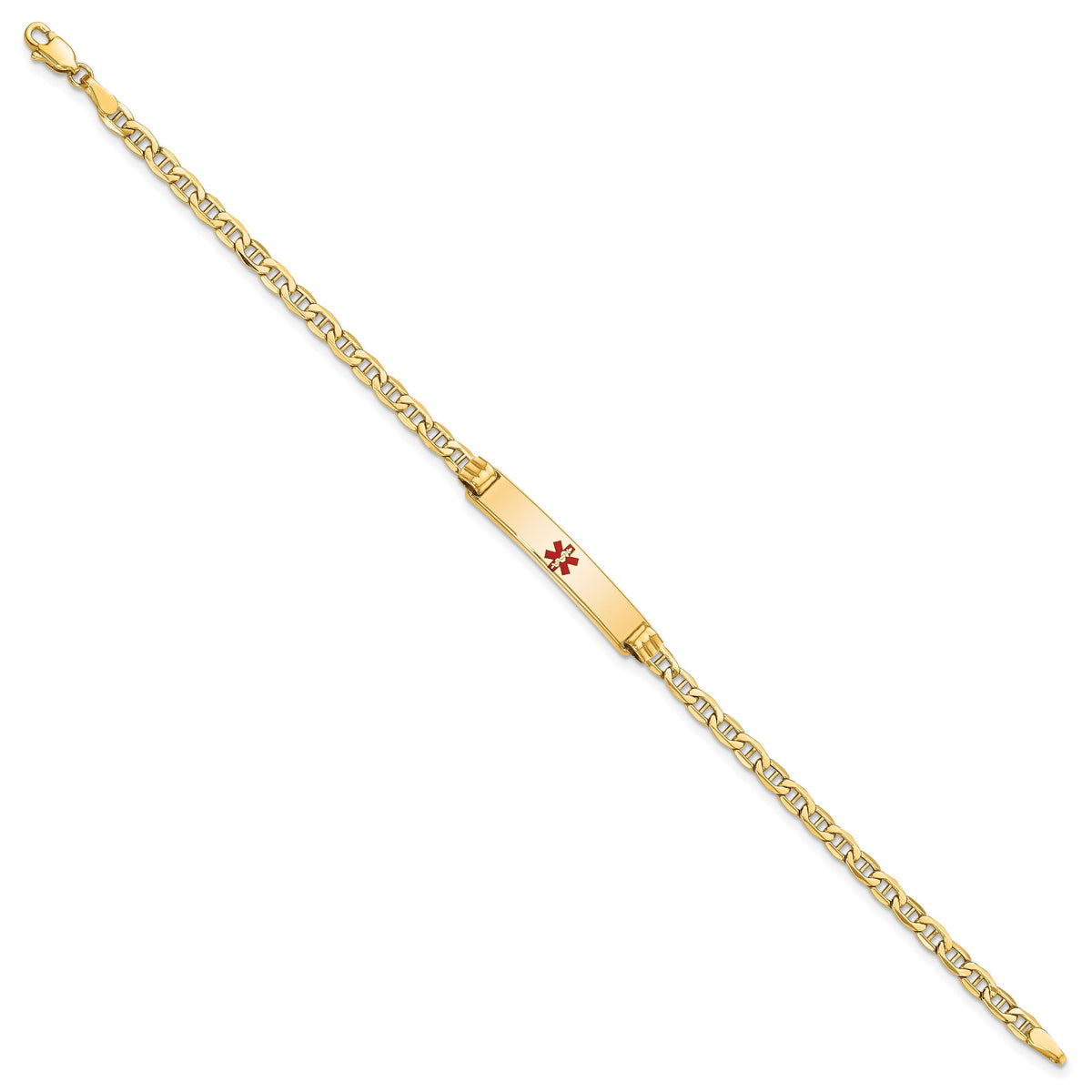 14K Semi-solid Medical Polished Red Enamel Anchor ID Bracelet-XM558CR-7
