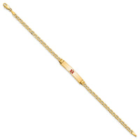 14K Semi-solid Medical Polished Red Enamel Anchor ID Bracelet-XM558CR-7