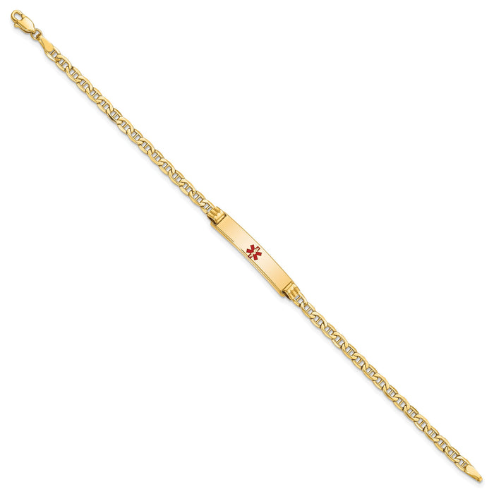 14K Semi-solid Medical Polished Red Enamel Anchor ID Bracelet-XM558CR-7