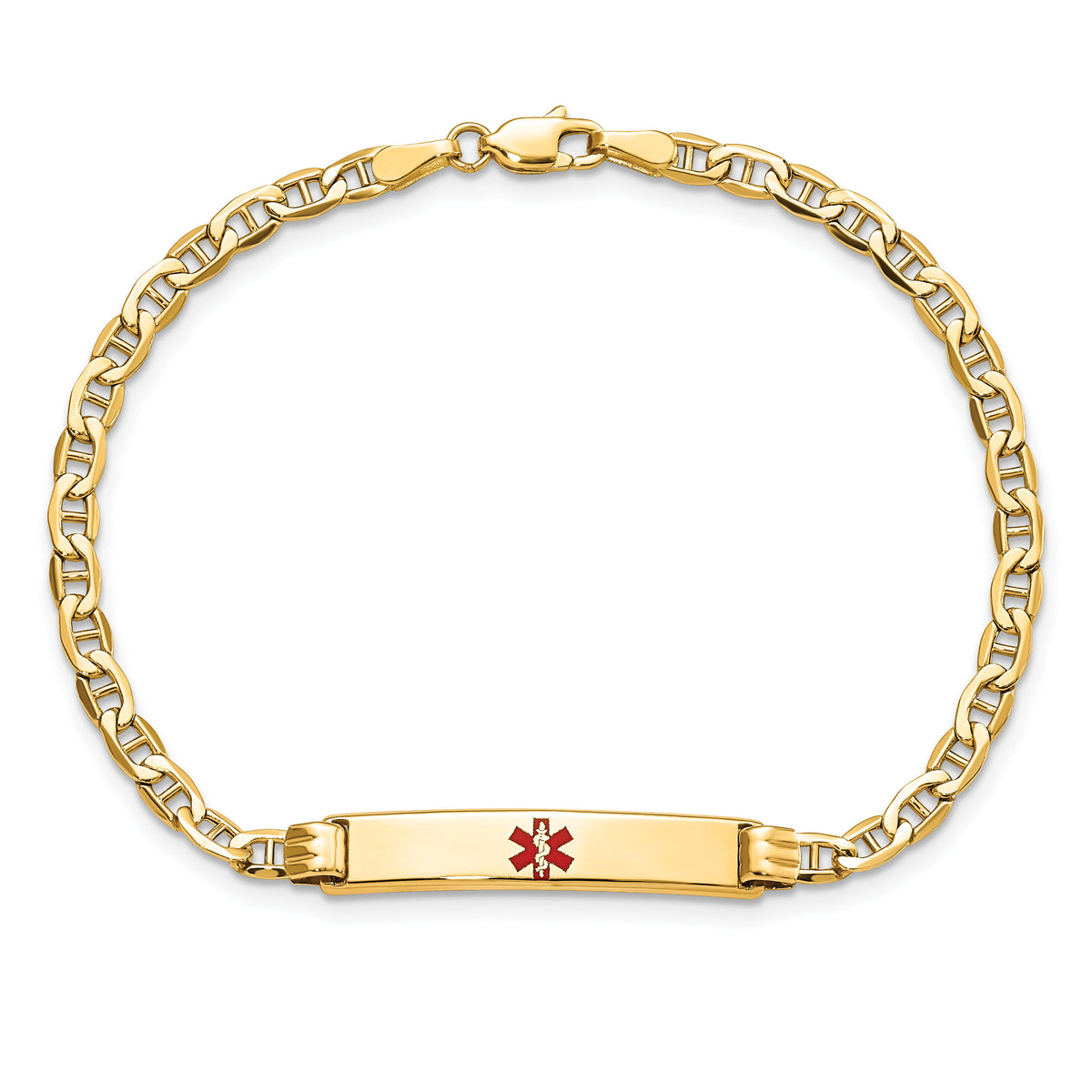 14K Semi-solid Medical Polished Red Enamel Anchor ID Bracelet-XM558CR-7