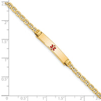 14K Semi-solid Medical Polished Red Enamel Anchor ID Bracelet-XM558CR-8
