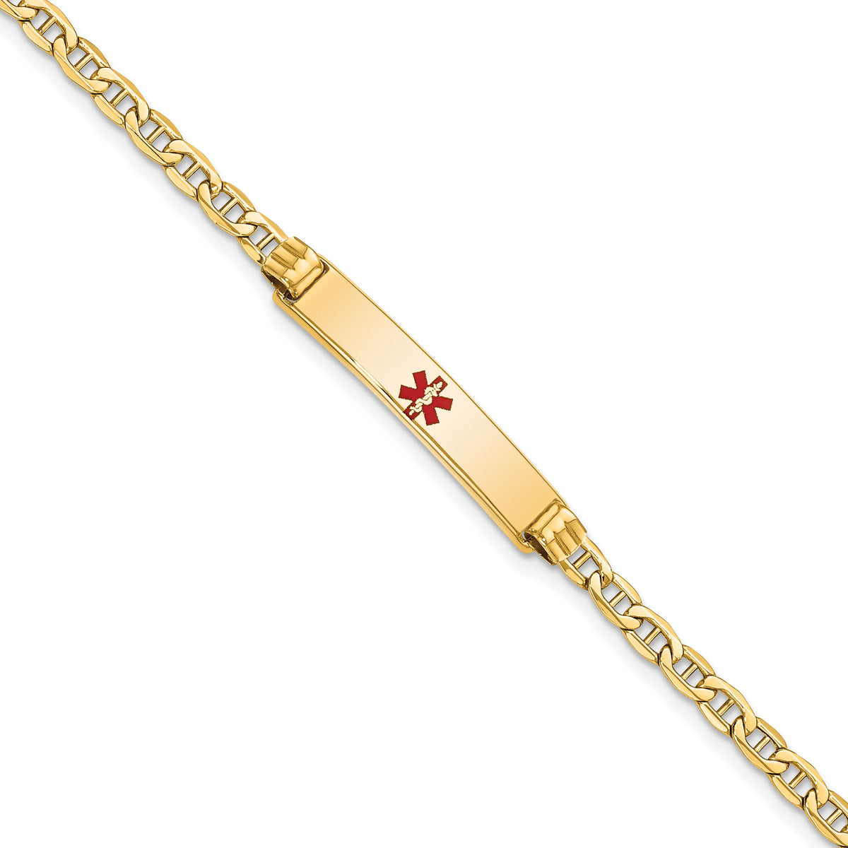 14K Semi-solid Medical Polished Red Enamel Anchor ID Bracelet-XM558CR-7