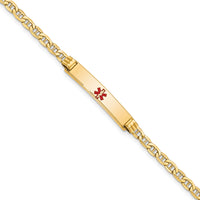 14K Semi-solid Medical Polished Red Enamel Anchor ID Bracelet-XM558CR-7