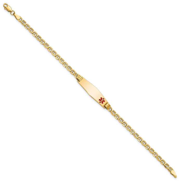 14K Medical Semi-solid Soft Diamond Shape Red Enamel Anchor ID Bracelet-XM558FC-8