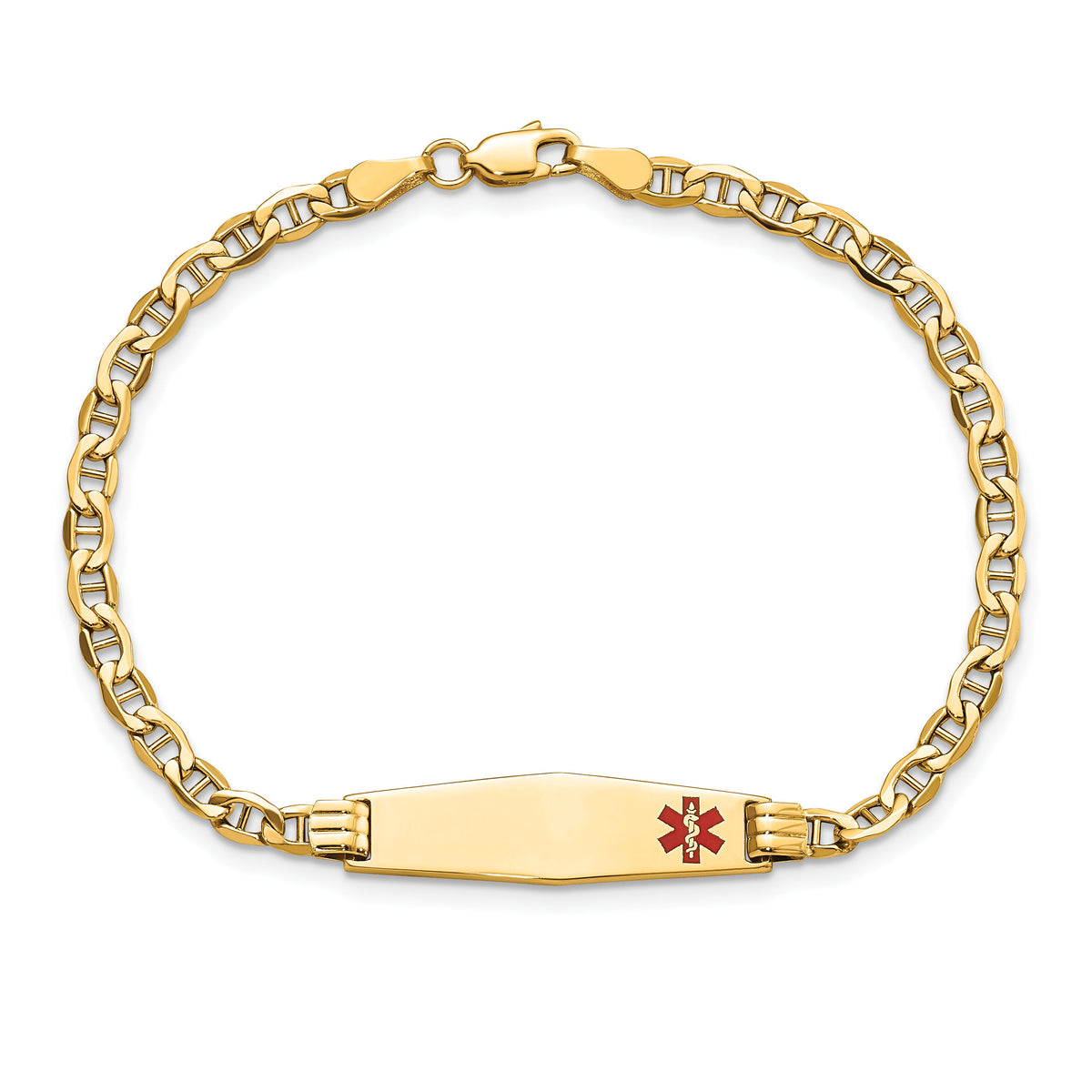 14K Medical Semi-solid Soft Diamond Shape Red Enamel Anchor ID Bracelet-XM558FC-8