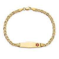 14K Medical Semi-solid Soft Diamond Shape Red Enamel Anchor ID Bracelet-XM558FC-8