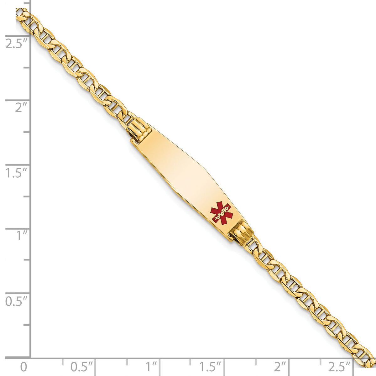 14K Medical Semi-solid Soft Diamond Shape Red Enamel Anchor ID Bracelet-XM558FC-7