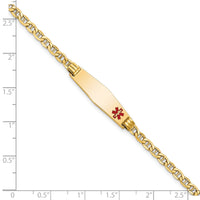 14K Medical Semi-solid Soft Diamond Shape Red Enamel Anchor ID Bracelet-XM558FC-8