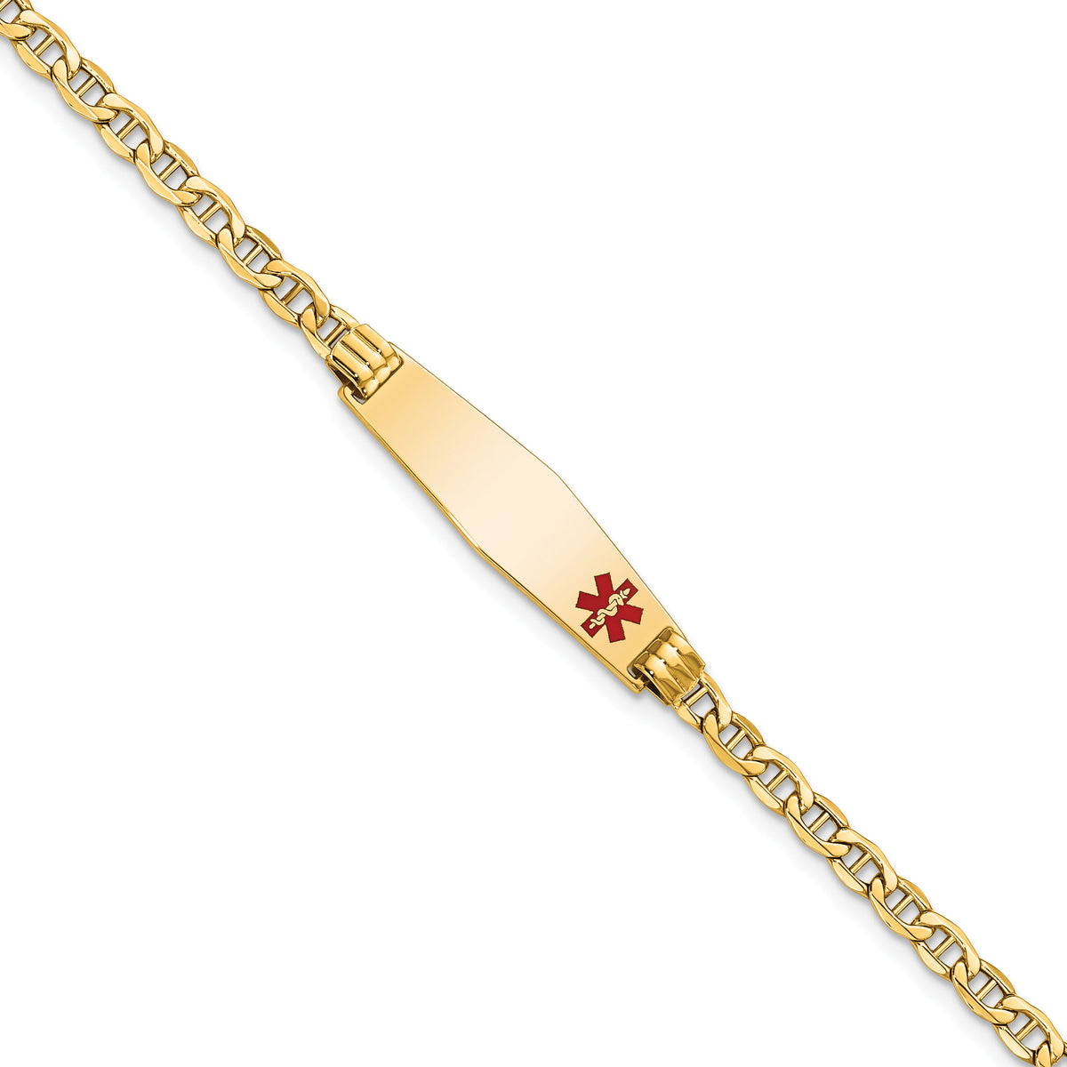 14K Medical Semi-solid Soft Diamond Shape Red Enamel Anchor ID Bracelet-XM558FC-7