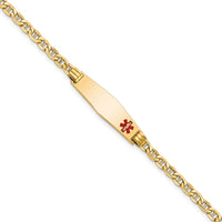 14K Medical Semi-solid Soft Diamond Shape Red Enamel Anchor ID Bracelet-XM558FC-8