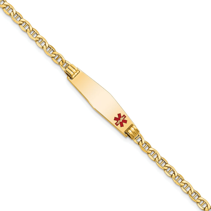 14K Medical Semi-solid Soft Diamond Shape Red Enamel Anchor ID Bracelet-XM558FC-8
