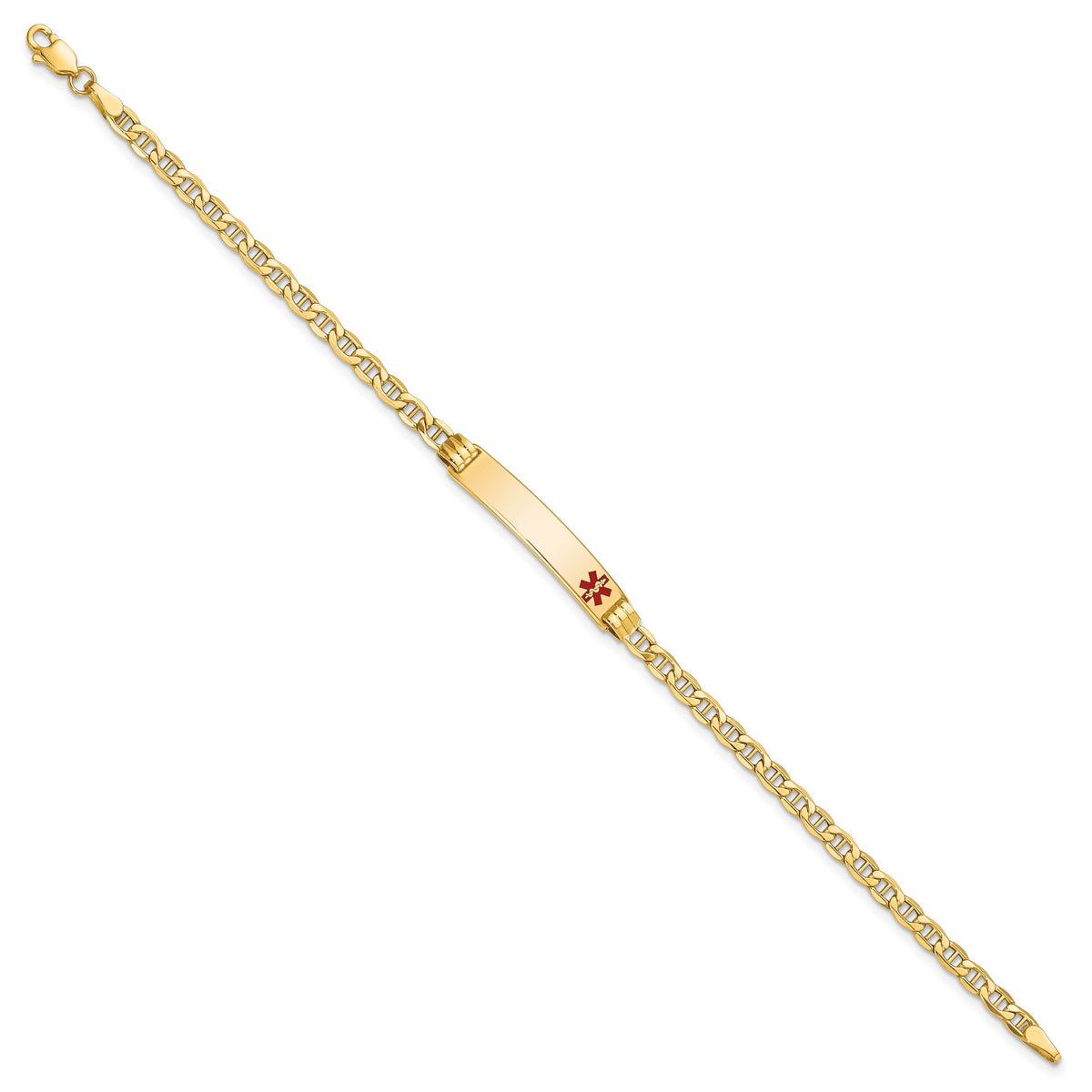 14K Semi-Solid Medical Red Enamel Anchor Link ID Bracelet-XM558FR-7