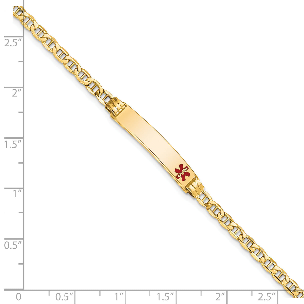 14K Semi-Solid Medical Red Enamel Anchor Link ID Bracelet-XM558FR-7
