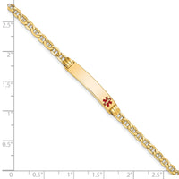 14K Semi-Solid Medical Red Enamel Anchor Link ID Bracelet-XM558FR-7