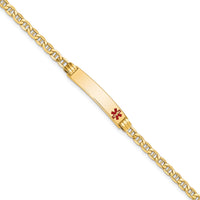 14K Semi-Solid Medical Red Enamel Anchor Link ID Bracelet-XM558FR-7