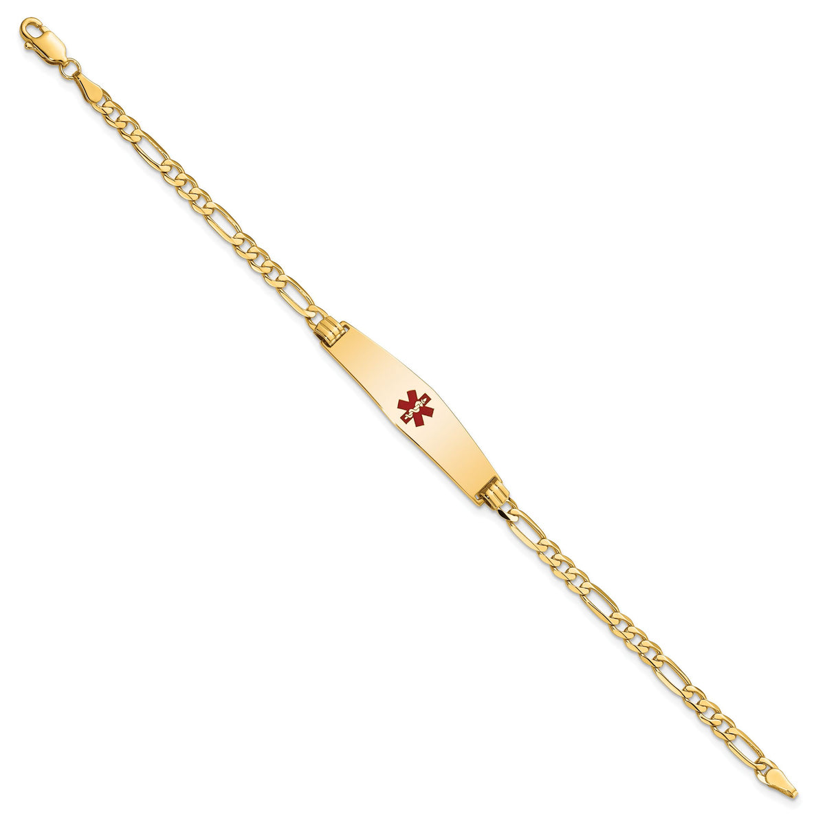 14K Medical Soft Diamond Shape Red Enamel Flat Figaro Link ID Bracelet-XM559CC-8