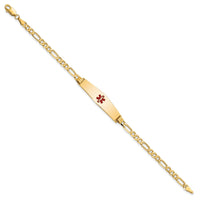 14K Medical Soft Diamond Shape Red Enamel Flat Figaro Link ID Bracelet-XM559CC-8