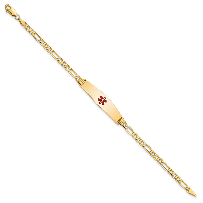 14K Medical Soft Diamond Shape Red Enamel Flat Figaro Link ID Bracelet-XM559CC-8