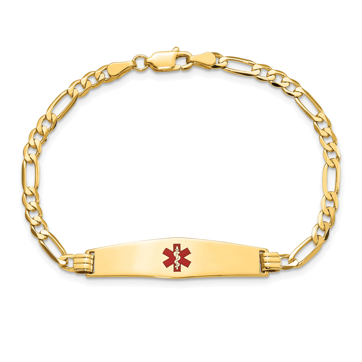 14K Medical Soft Diamond Shape Red Enamel Flat Figaro Link ID Bracelet-XM559CC-8