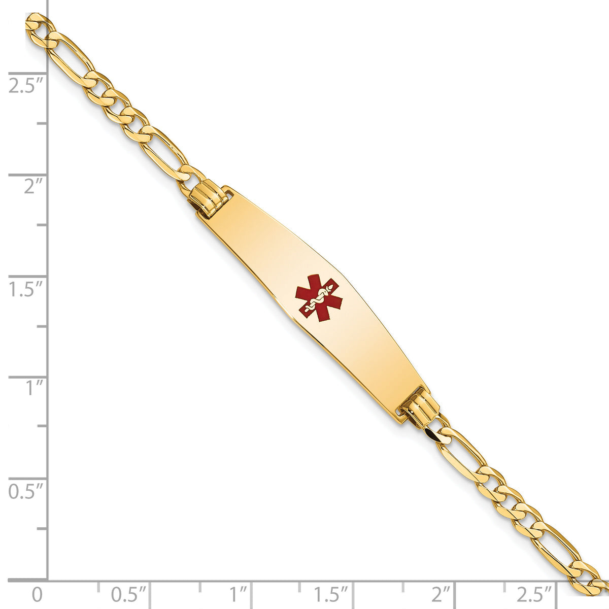 14K Medical Soft Diamond Shape Red Enamel Flat Figaro Link ID Bracelet-XM559CC-7
