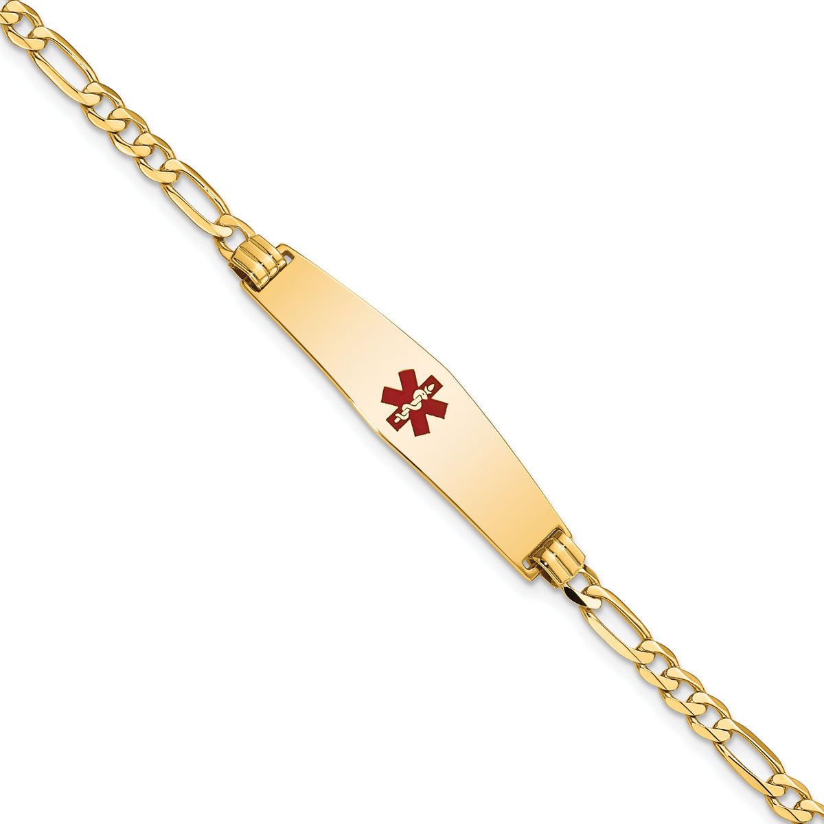 14K Medical Soft Diamond Shape Red Enamel Flat Figaro Link ID Bracelet-XM559CC-8