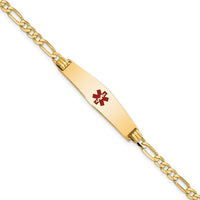 14K Medical Soft Diamond Shape Red Enamel Flat Figaro Link ID Bracelet-XM559CC-8