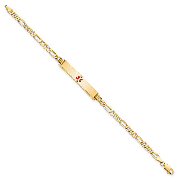 14K Medical Red Enamel Flat Figaro Link ID Bracelet-XM559CR-8