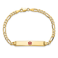 14K Medical Red Enamel Flat Figaro Link ID Bracelet-XM559CR-8