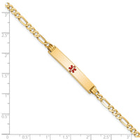 14K Medical Red Enamel Flat Figaro Link ID Bracelet-XM559CR-8