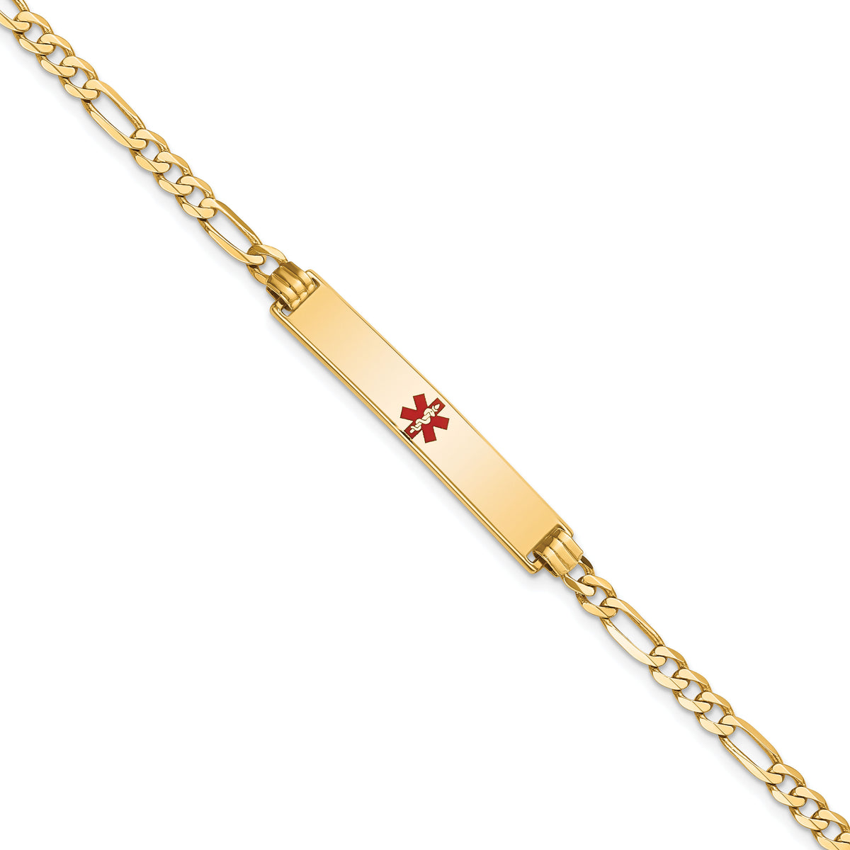 14K Medical Red Enamel Flat Figaro Link ID Bracelet-XM559CR-8