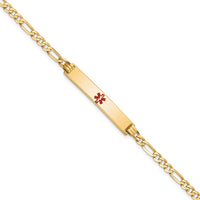 14K Medical Red Enamel Flat Figaro Link ID Bracelet-XM559CR-8