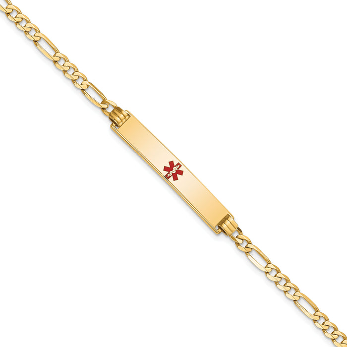 14K Medical Red Enamel Flat Figaro Link ID Bracelet-XM559CR-8