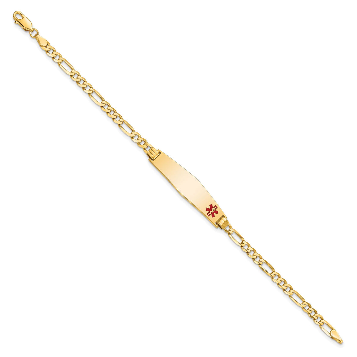 14K Medical Soft Diamond Shape Red Enamel Flat Figaro Link ID Bracelet-XM559FC-7