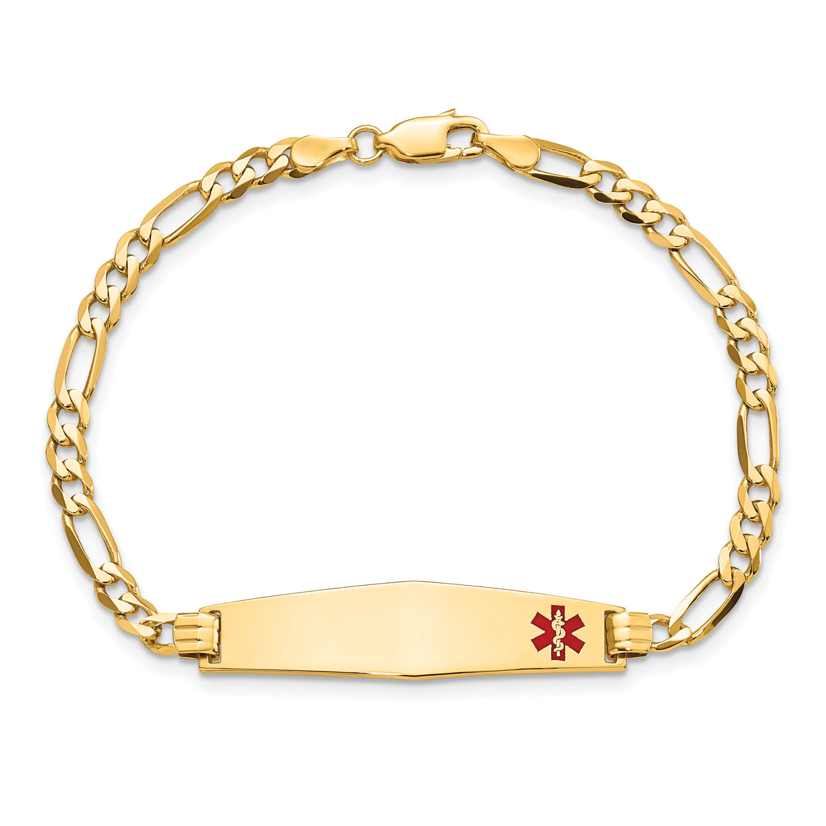 14K Medical Soft Diamond Shape Red Enamel Flat Figaro Link ID Bracelet-XM559FC-8