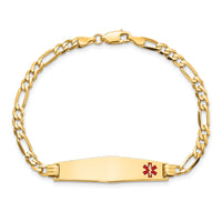 14K Medical Soft Diamond Shape Red Enamel Flat Figaro Link ID Bracelet-XM559FC-8