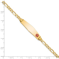 14K Medical Soft Diamond Shape Red Enamel Flat Figaro Link ID Bracelet-XM559FC-7